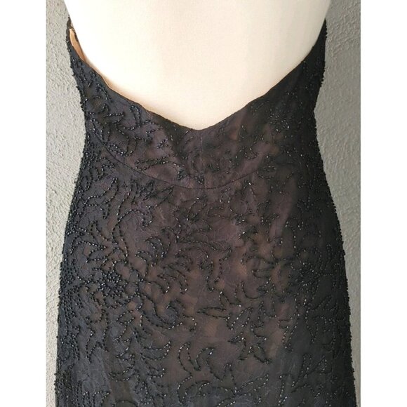 Carmen Marc Valvo Signature Halter Lace Beaded Silk Black Evening Dress Size 12 - Picture 5 of 7